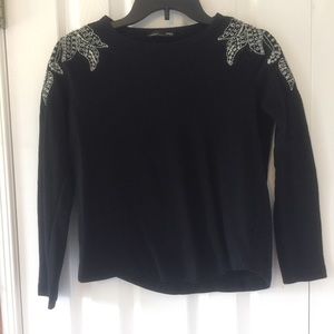 Navy Blue Sweater W/ Sequin Design On Shoulders